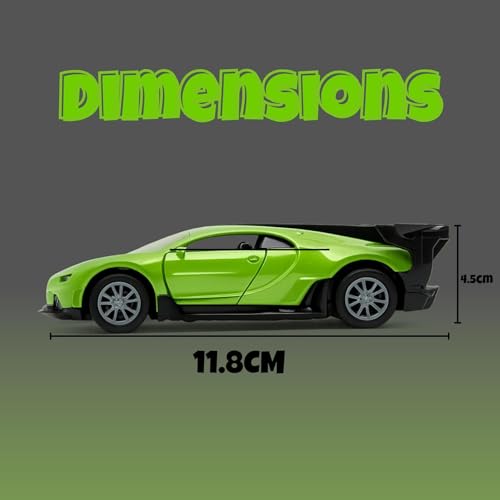 Image of Bugatti Die Cast 1:32 Scale Metal Pull Back Car | Premium Alloy Toy Vehicle with Openable Doors | Realistic Mini Racing Model Car Toy for Kids Boys Girls | Durable Collectible Gift Green