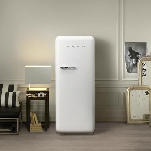 Image of Smeg FAB28 50's Retro Style Top Freezer Refrigerator with 9.93 Cu Total Capacity, Multiflow Cooling System, Adjustable Glass Shelves 24-Inches, Matte White Right Hand Hinge, FAB28URWHM3 Made In Italy