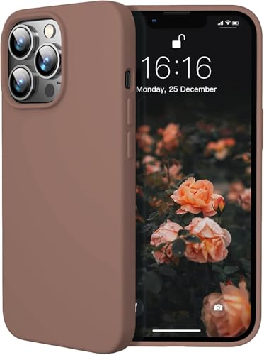 Image of DIZORO Microfiber Candy Case Compatible for iPhone 13 Pro 6.1 inch, Shockproof Slim Back Cover Liquid Silicone Case - Brown