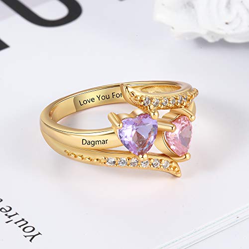 JewelOra Personalized Birthstone Rings for Women Promise Rings for Her Women Mother Rings with Engraved 2 Names Customized Gifts for Mom4
