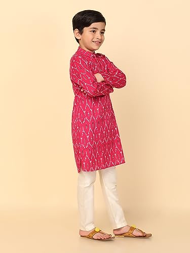 Image of KISAH Kid's Full Sleeves Cotton Blend Knee Length Printed Hot Pink Kurta Pyjama Set (3-4Y)