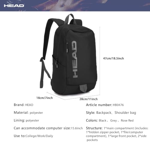 HEAD Men’s Gym Backpack Fits 15.6 Laptop for Tennis Sport Work Daily | Waterproof lightweight tennis backpack fits rackets, Pickleball, for Men, with bottle holder & front pocket - Image 7