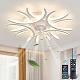 HYUFEIAO Ventiladores de techo modernos de 29,5 pulgadas con luces y control remoto, luz LED regulable y silenciosa, función de memoria y temporizador reversible de 6 velocidades, ventilado