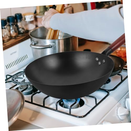 Wok de hierro con mango de madera 10 pulgadas para cocina miniatura 5