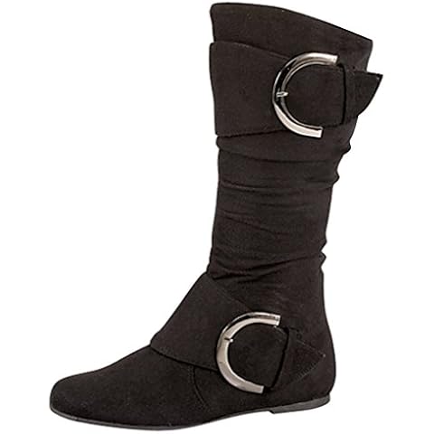 Lucky Top Girls Suede Slouchy Flat Boots with Buckle Accent (9, Black) Cover