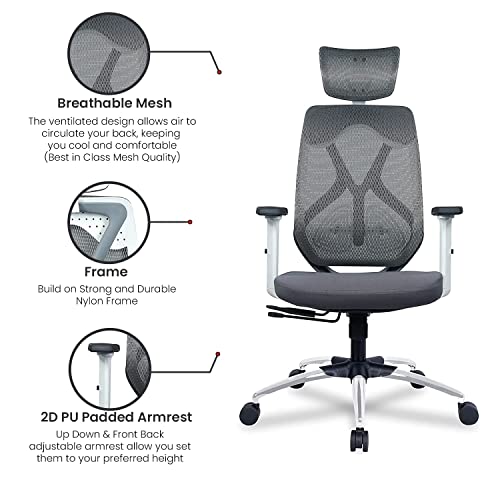 Image of Green Soul Zodiac Pro Office Chair(White & Grey) Jupiter High-Back Mesh Ergonomic Chair (Black Grey)