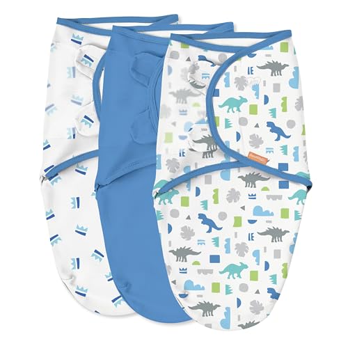 Image of SwaddleMe by Ingenuity Original Swaddle with Easy-Change, 100% Cotton, Improves Sleep & Calms Startle Reflex, 3-6 Months, 3-Pack - Dino Time