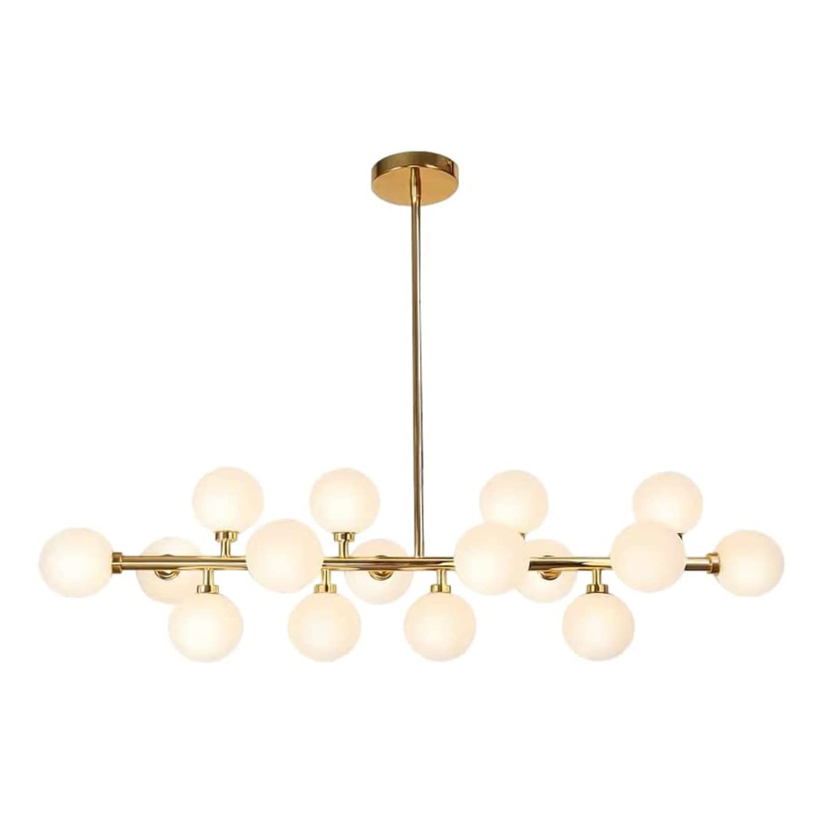 CZYLJLK Gold Sputnik, Mid-Century Rectangle Metal Pendant, with Milky White Glass Globe Lampshade, for Kitchen Island Dining Room Over Table