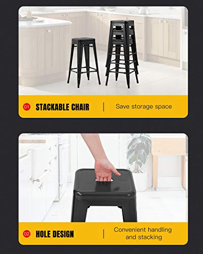 Fdw Metal Bar Stools Set Of 4 Counter Height Barstool Stackable Barstools 24 Inch 30 Inch Indoor Outdoor Patio Bar Stool Home Kitchen Dining Stool Backless Bar Chair (Black, 30") #TOP6