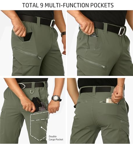 Navekull Men'S Lightweight Tactical Pants Quick Dry Work Cargo Pants For Men Hiking Outdoor Pants Summer Fishing Military Trousers With Zipper Pockets Army Green thumb #4