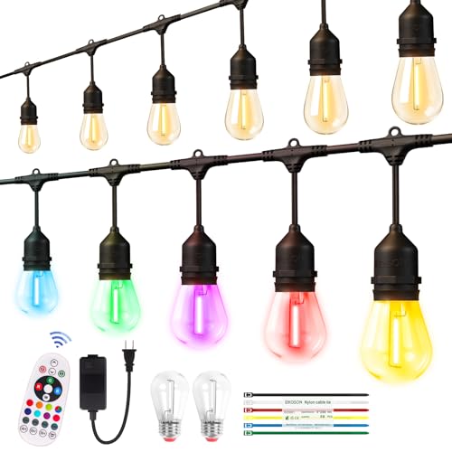 26FT Outdoor String Lights, Outdoor Lights for Patio,with 12+2 LED RGBW Color Change,3000K Bright White Waterproof Bulbs - Detailed View