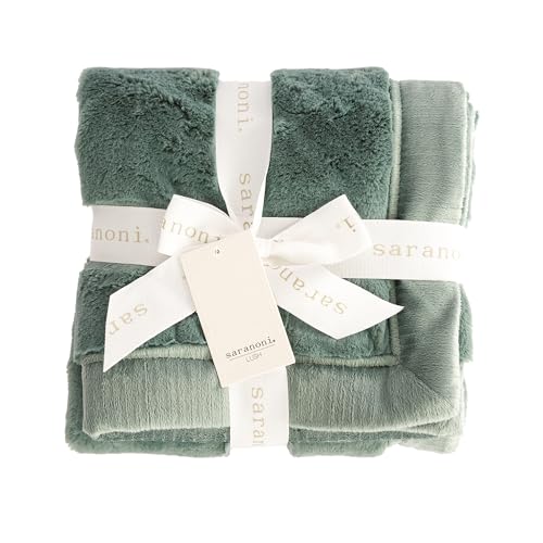 Image of SARANONI Oversized Luxury Blanket | Breathable Super Soft, Lush, Plush Comfy Blankets for Adults | Eucalyptus - X-Large 60 inch x 80 inch