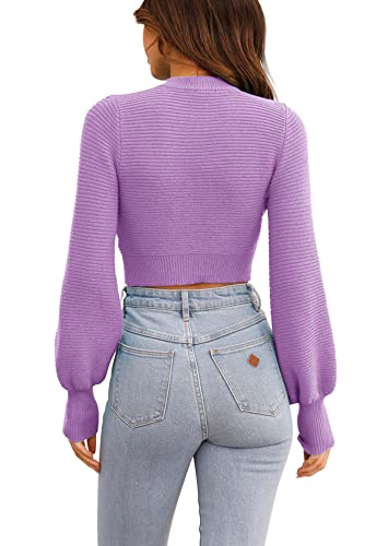 Image of Womens Sexy Crew Neck Cropped Sweaters Knit Long Sleeve Crop Tops Pullover | Ribbed Knit, Long Sleeve, Crop Tops, Pullover,Crew Neck