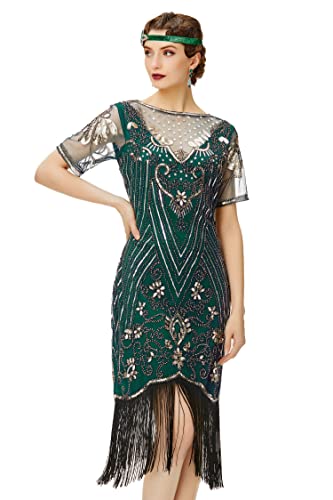 Coucoland 1920s Kleid Damen Kurz Fransen Ärmel Rund Ausschnitt Flapper Kleid 20er Jahre...