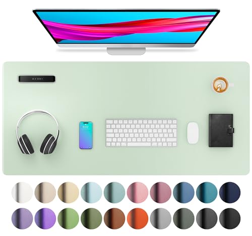Image of Aothia Large PU Leather Desk Pad Protector - Non-Slip Mouse Pad & Writing Mat for Office /Home, Waterproof, Easy to Clean (36 inch x 17 inch, Aqua)