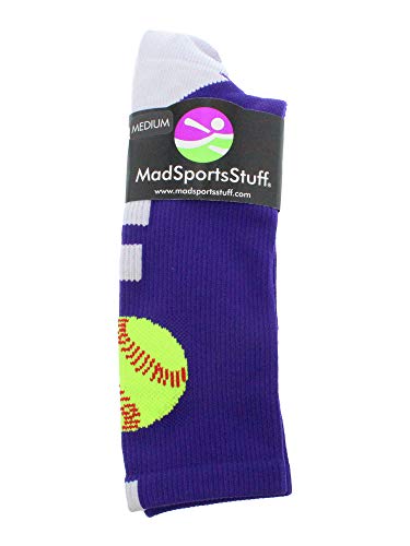 MadSportsStuff Softball Logo Crew Socks (Purple/White, Large)2