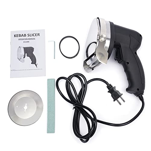KONKENIE 80W 220V Electric Kebab Slicer Cutlery Handheld Stainless Steel Shawarma Cutter Doner Meat Carver Set with 2 Blades 1-8mm Thickness Adjustable for Home Kitchen Restaurant Sliver (9*6.3*5.1in)