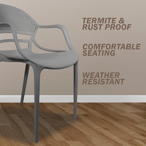 Image of DIYA Sunset Heavy-Duty Plastic Chair | Modern Arm Chair | Office, Waiting Area & Home | Strong PP Build, Comfortable Seating, Easy to Clean, 1-Year Warranty - Set of 1 (Grey)
