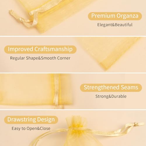 Image of Crweety 50PCS Organza Bags 8x12 Large Gift Bags Gold, Mesh Bag Drawstring Pouches for Wedding Favors Goodie Sachet Jewelry Candy, Sheer Gift Wrap Bag for Birthday Baby Bridal Shower Graduation Party