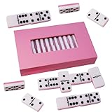 IDTQ Double Six Standard Dominos Set 28 Tiles - Pink Acrylic Domino Set for 2-4 Players, Ages 36+