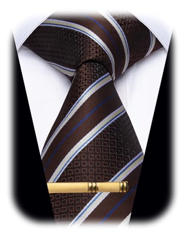 Image of YourTies Men's Neckties Striped Tie and Plaid Neckties for Men Woven Silk Tie Gold Tie Clip Set