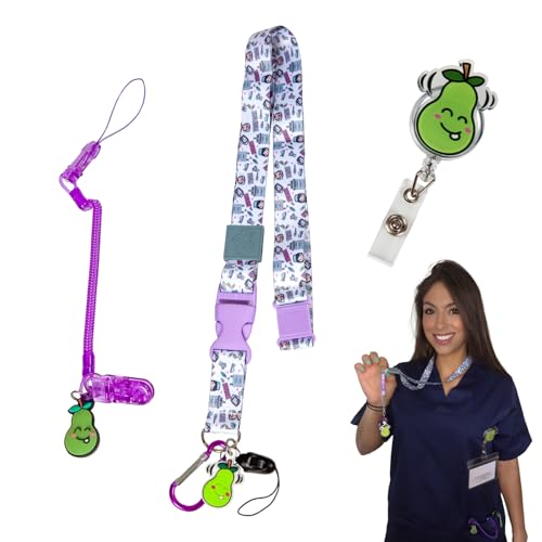 La Repera de Enfermera® Lanyard Enfermera + Carrete Retráctil + Portatijeras | Mini Set 3 Accesorios Enfermeria | Accesorios Enfermera Veterinaria y TCAE | Regalos Enfermeria y TCAE (PURPLE)