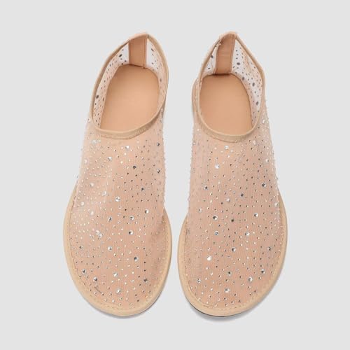 Hee grand Mesh Flats for Women Round Toe Slip On Ballerina Shoes Crystal Rhinestone Studded Drees Shoes2