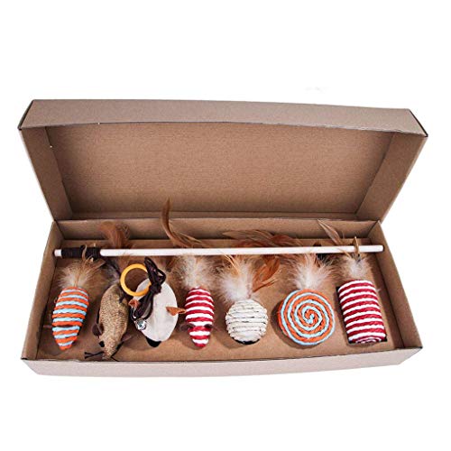 Image of PETS EMPIRE 7pcs /Set Wood Pet Catcher Teaser Stick Replaceable Feathers Playing Wand Pet Teeth Molar Biting Toys