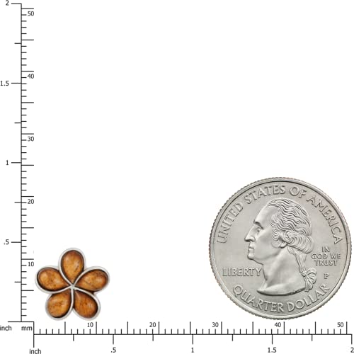 925 Sterling Silver Koa Wood Hawaiian Plumeria Flower Stud Earrings, Nickel Free Hypoallergenic for Sensitive Skin, Rhodium Finished, Gift Box Included3