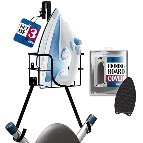 Image of Ironing Board Holder Wall Mount & Over The Door Hanger, Laundry Room Ironing Board & Iron Hanger, Storage Caddy Iron Holder T&V Shaped, Ironing Board Cover & Pad Set Heat Reflective & Stain Resistant
