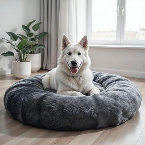 Image of ZEXSAZONE Round Donut Pet Bed for Cats, Puppies, and Dogs, Cozy and Plush, Raised Bedside Support, Both Sides Use Like 2-in-1, Washable, Sizes for Small, Medium, and Large Pets. (Grey, Medium)