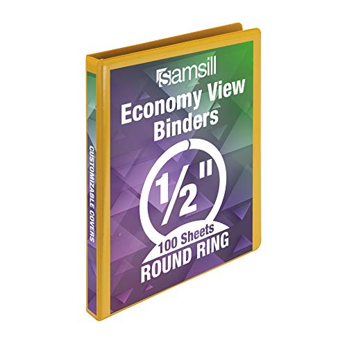 Samsill Economy 3 Ring Binder Organizer.5 Inch Round Ring Binder, Customizable Clear View Cover, Yellow Binder (18515)