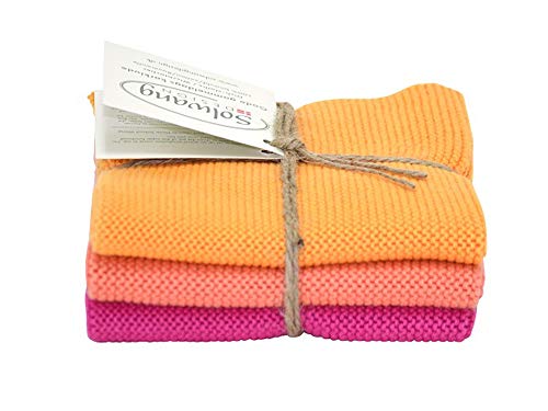 Solwang Putzlappen 3er Set, gestrickte Wischtücher aus Baumwolle (Frohe Farben)
