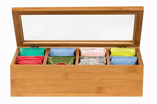 Sagler Tea Box Tea Storage Bamboo Natural, Nice Tea Chest Tea Packaging Good for Tea Bag Holder - Thumbnail 4