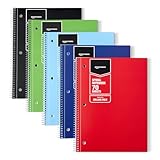 Amazon Basics College Ruled Spiral Notebook, 70 Sheets, 10.5" x 8", Assorted Solid Colors, 5 pack