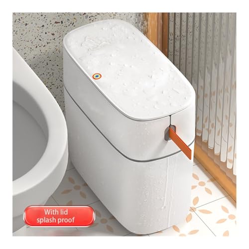 Caneca de basura pequeña redonda con tapa para baño miniatura 4
