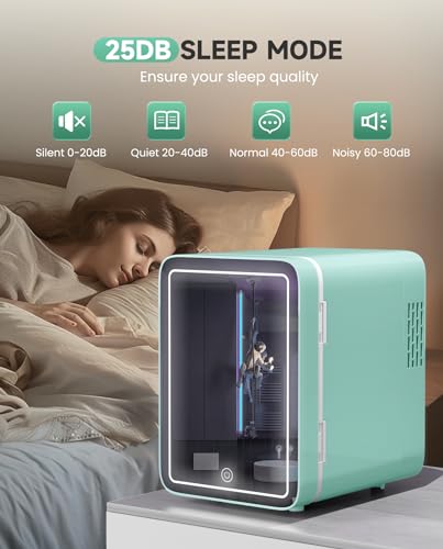 Image of CUTIEWORLD Skincare Fridge with Dimmable LED Light Mirror, 4L Mini Fridge For Desktop, Travel or Cool & Heat, Makeup Fridge for Cosmetics, Skin Care and Food, Green