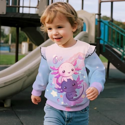 Uourmeti Toddler Girls Long Sleeve Ruffle Shirts Round Neck Tee Tops Loose Fit4