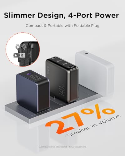 Image of 140W USB-C Charger for Laptop, wegear Slim 4-Port PD 3.1 GaN Fast Charging Block with Foldable Plug, Type‑C Wall Charger Power Adapter for MacBook Air /Pro, iPad, iPhone 17 /16 Series,Galaxy S25 (Black)