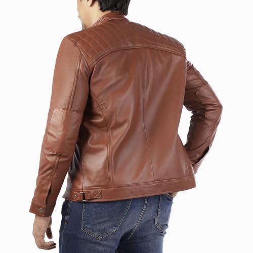 Image of Jild Signature Diamond Style Lambskin Leather Jacket Men - Premium Leather Cafe Racer Vintage Look Motorcycle Jacket Men