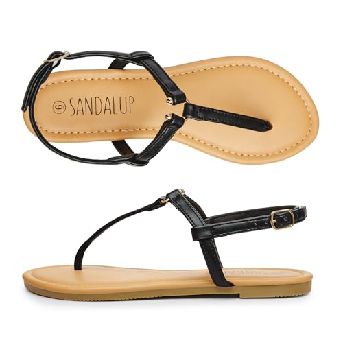 SANDALUP Thong Flat Sandals with Ring Metal and Adjustable Ankle Buckle for Women Summer2