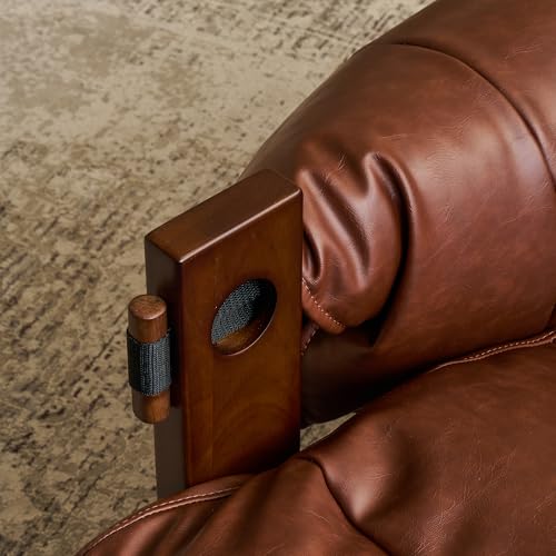 Sillón con estructura de madera y tapizado marrón miniatura 5