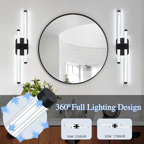 Image of LED Bathroom Vanity Light, Modern Vanity Lights Fixtures Over Mirror Wall Light for Bedroom Living Room, Cool White 6000K (Black, 31.5-Inch)