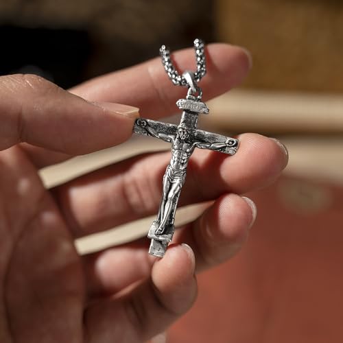 Sterling Silver Crucifix Pendant Necklace for Men Women, Jesus Cross Necklace for Boy Christmas Gift4
