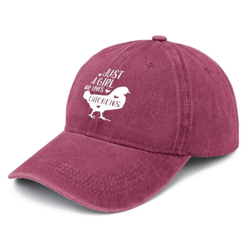 Just A Girls Who Loves Chickens Ball caps Vintage Cotton Washed Baseball Caps Adjustable Dad Hat Crazy Funny Custom Gifts for Son Wine Red2