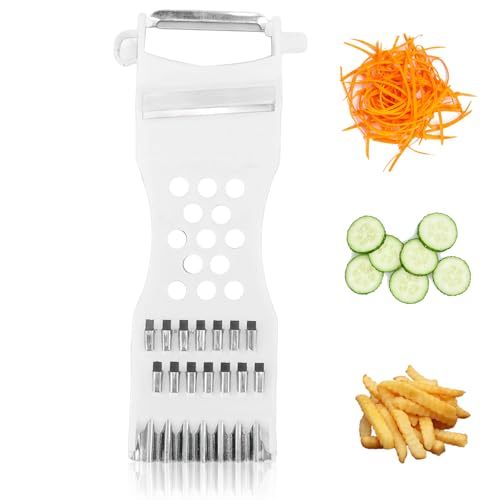 6-in-1 Multifunktions Gemüsefriseur, Gemüse Friseur, Möhrenreibe, Reibe für Gemüse, Gemüse Schneider, Spülmaschinenfest für Rechts- & Linkshänderr, Weiß, ABS, 17×5.5cm