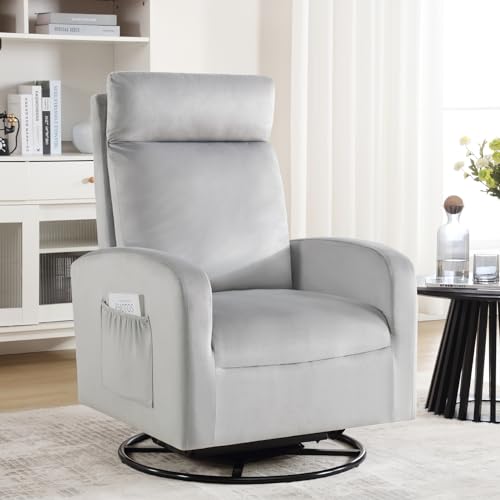 Image of HOMYKA 360° Swivel Glider Rocking Chair, Swivel Rocker Gliding Chair for Nursery, Glider Nursing Chairs with Side Pocket and High Back for Living Room, Bedroom, Velvet Grey