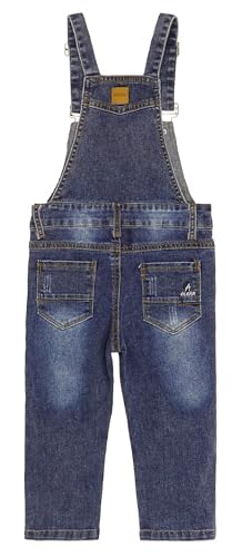KIDSCOOL SPACE Baby Little Boys Slim Fit Jeans,Ripped Bib Pocket Fashion Denim Overalls2