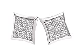 Men Earrings Solid Diamond Shaped Screw Back Stud Earrings Iced Out Hip Hop Jewelry with Sparkling Zircon (Silver)