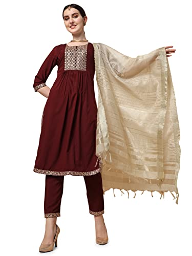 Image of NAINVISH Women's Geometric Straight Rayon Blend V-Neck Co-ord Set (SD861)
